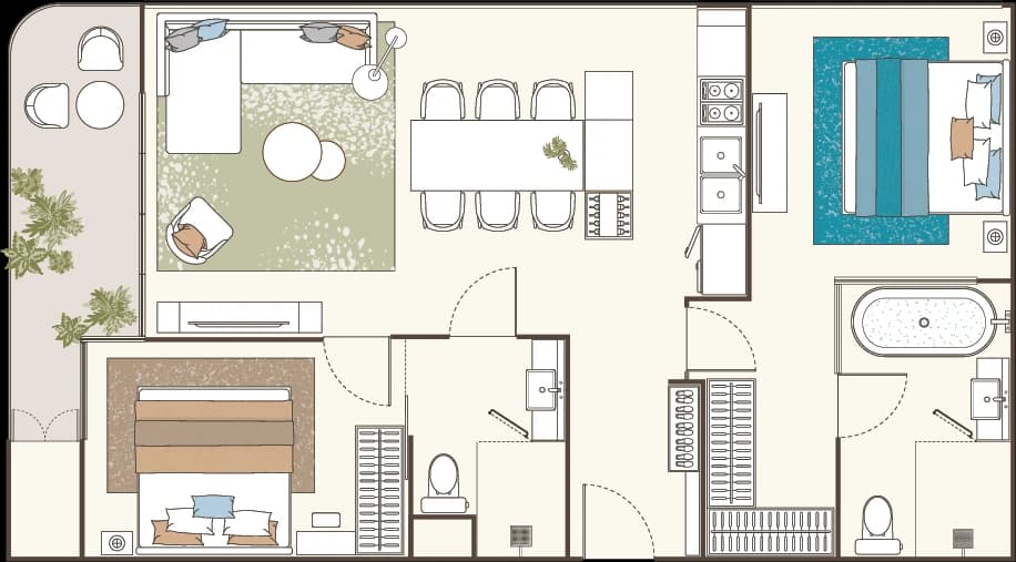 2 Bedroom Type CE / CF layout