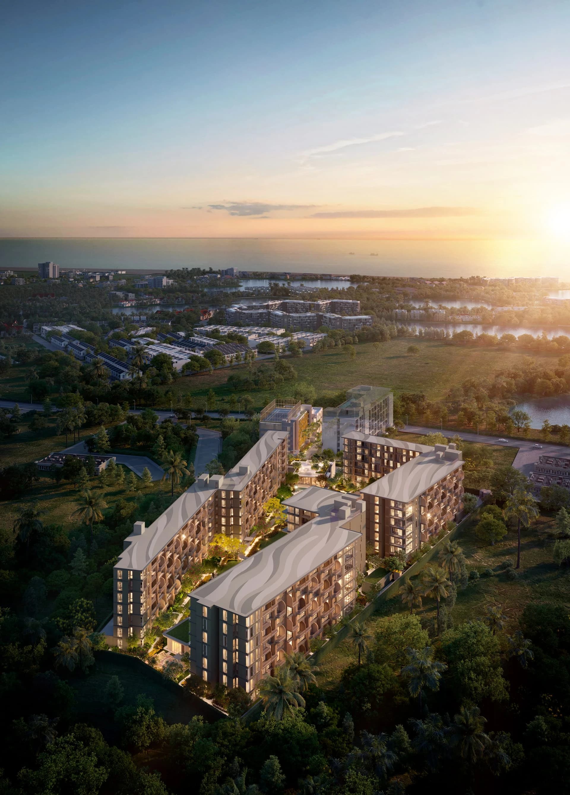Aerial view of the PEYLAA residential buildings and landscaped centre